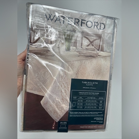 WATERFORD 70 X 84” Tablecloth Nappe Frosted Branches Ivory NEW - Picture 3 of 5